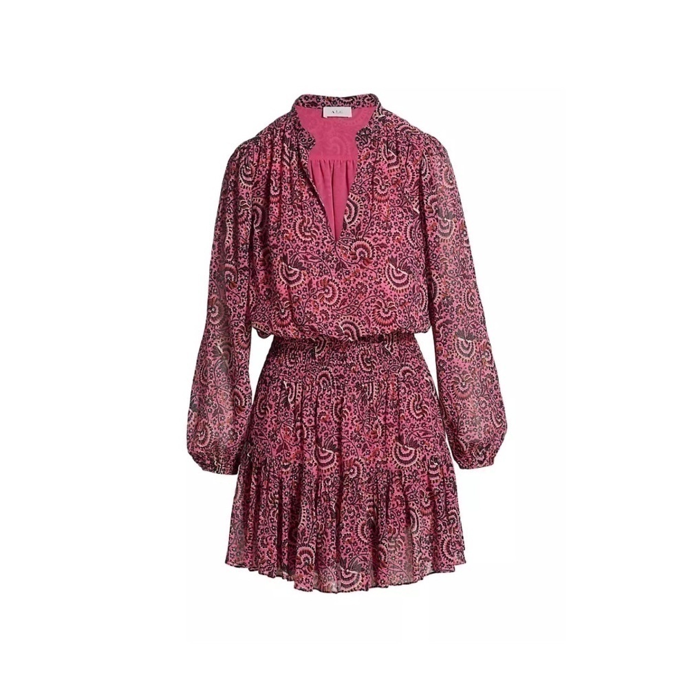 ALC Sari Floral Long Sleeve Silk Dress